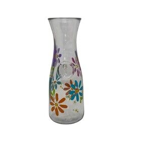 Hand Painted Daisy Floral Design Half Litre Anchor Hocking Glass Carafe